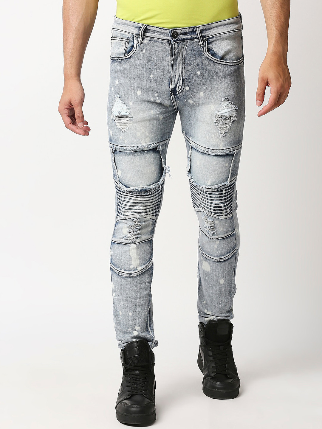 

WAIMEA Men Skinny Fit Highly Distressed Heavy Fade Stretchable Cotton Jeans, Blue