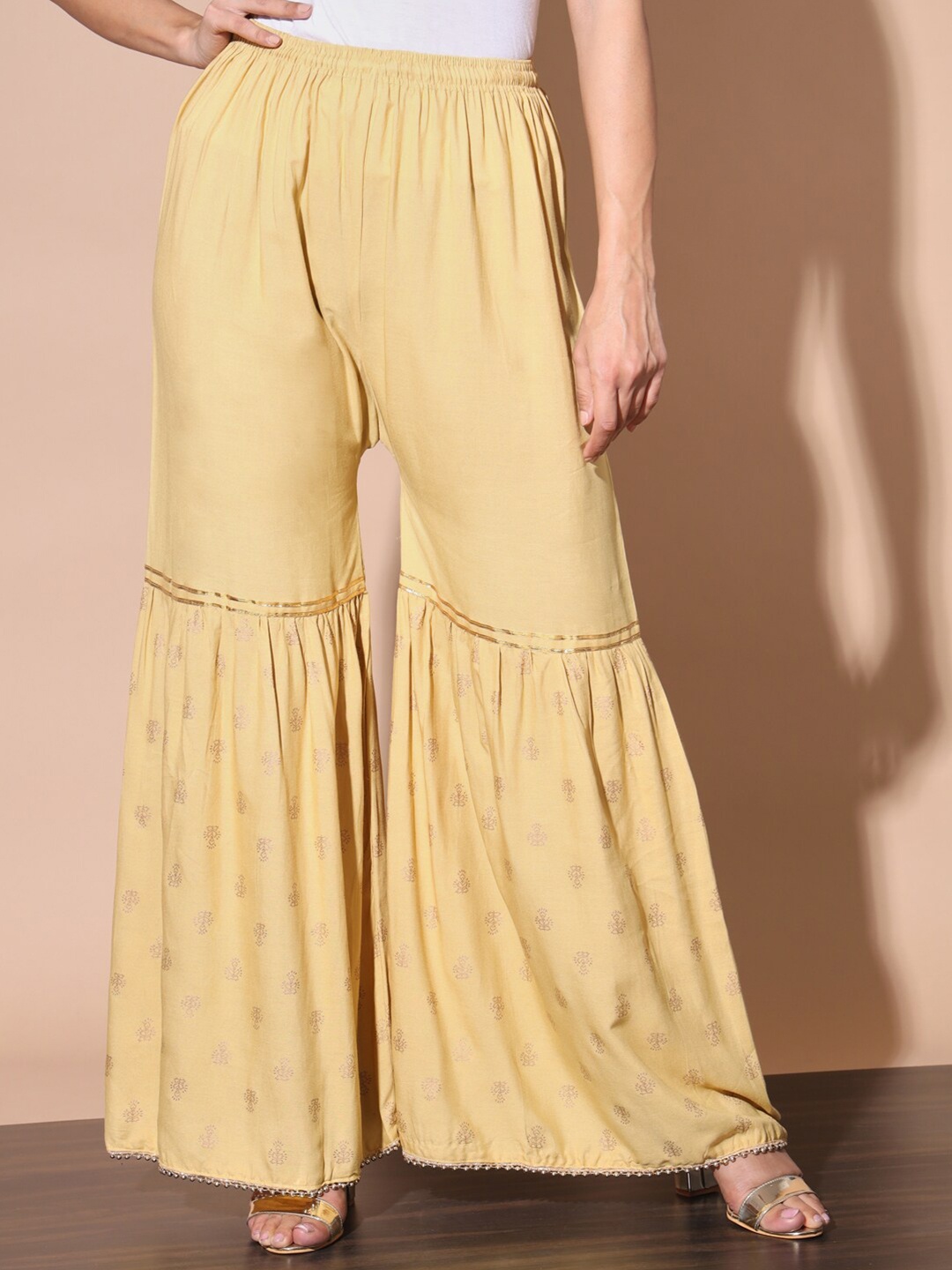 

BUY NEW TREND Women Hem Design Flared Knitted Ethnic Sharara, Beige