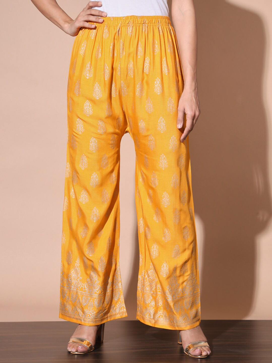 

BUY NEW TREND Women Ethnic Motifs Printed Knitted Ethnic Palazzos, Yellow