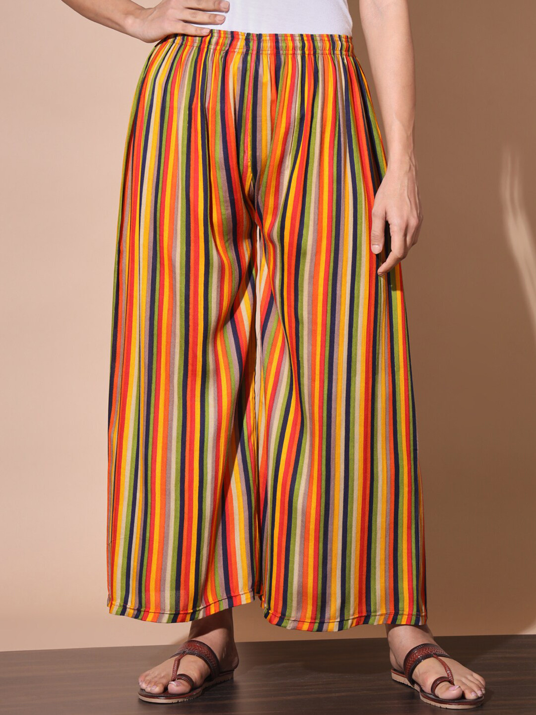 

BUY NEW TREND Women Striped Knitted Ethnic Palazzos, Yellow