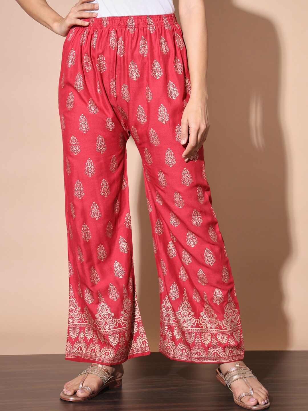 

BUY NEW TREND Women Ethnic Printed Knitted Ethnic Palazzos, Maroon