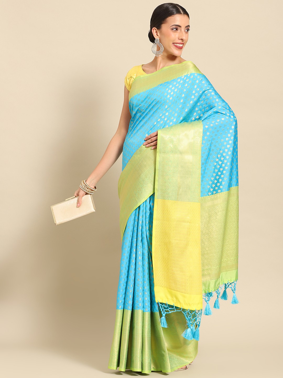 

Silk Land Ethnic Motifs Zari Kanjeevaram Saree, Blue