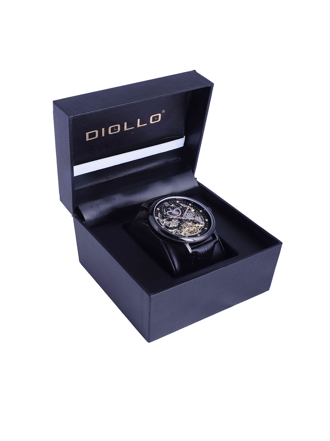 

DIOLLO Leather Straps Analogue Automatic Motion Powered Watch, Black