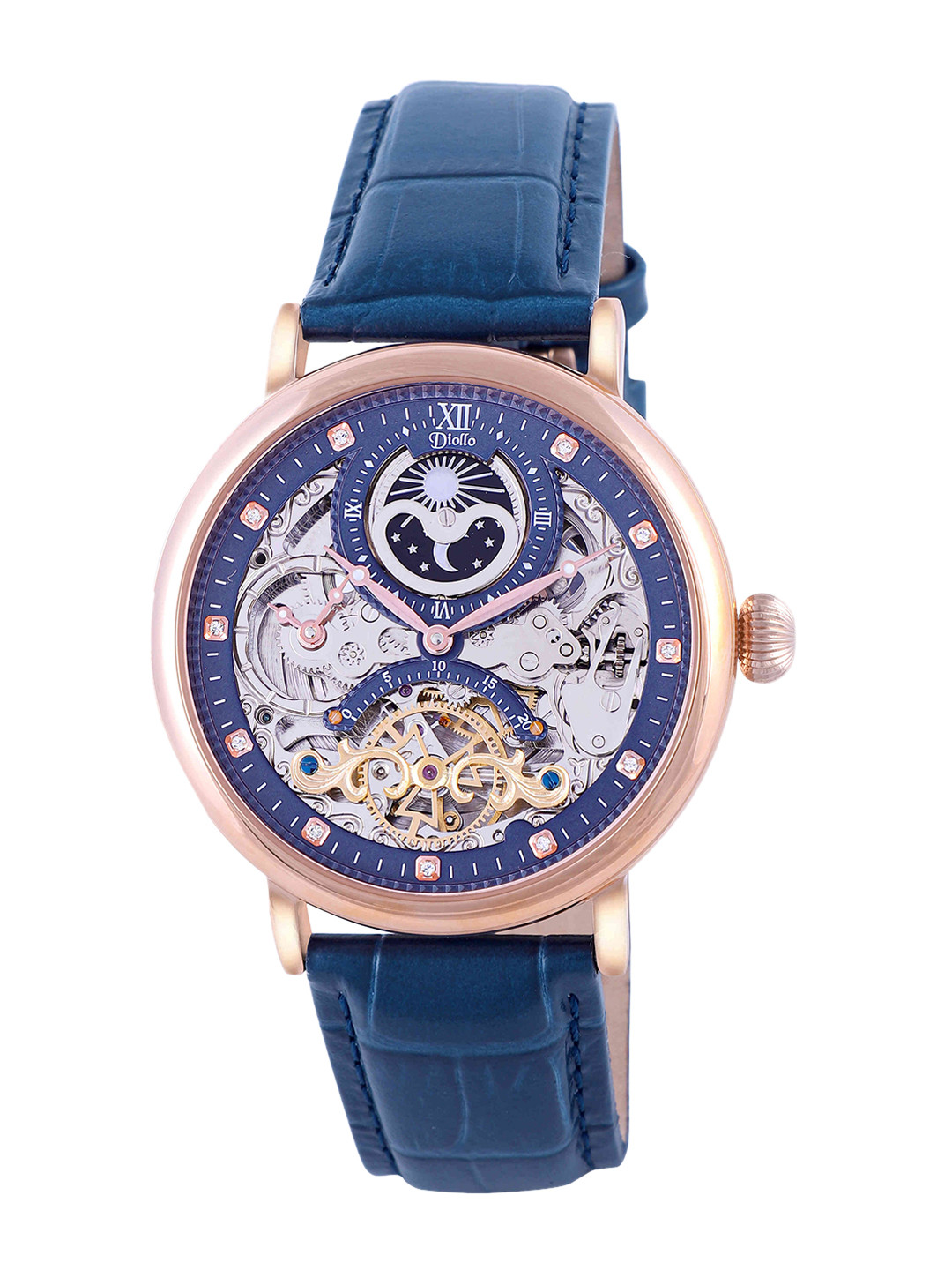 

DIOLLO Embellished Leather Straps Analogue Automatic Motion Powered Watch DIO20BLUE, Blue