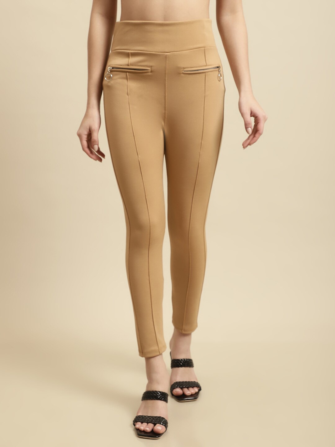 

TAG 7 Women Mid-Rise Skinny Fit Ankle Length Jeggings, Beige