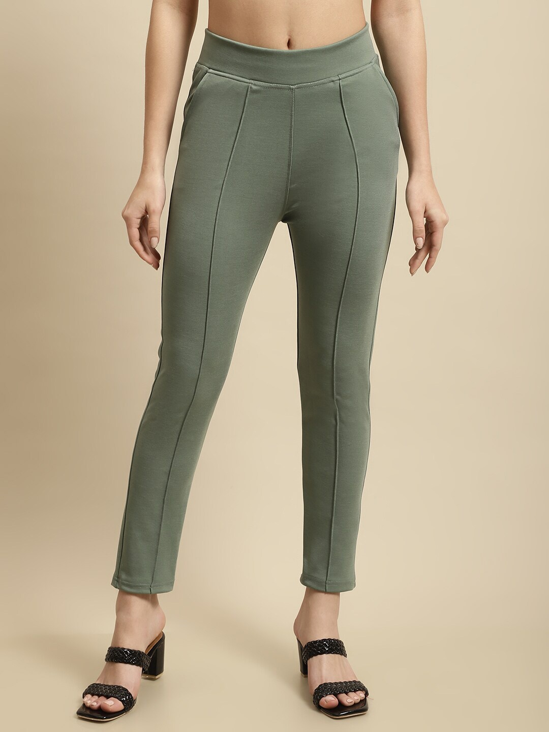 

TAG 7 Women Mid-Rise Skinny Fit Ankle Length Jeggings, Olive