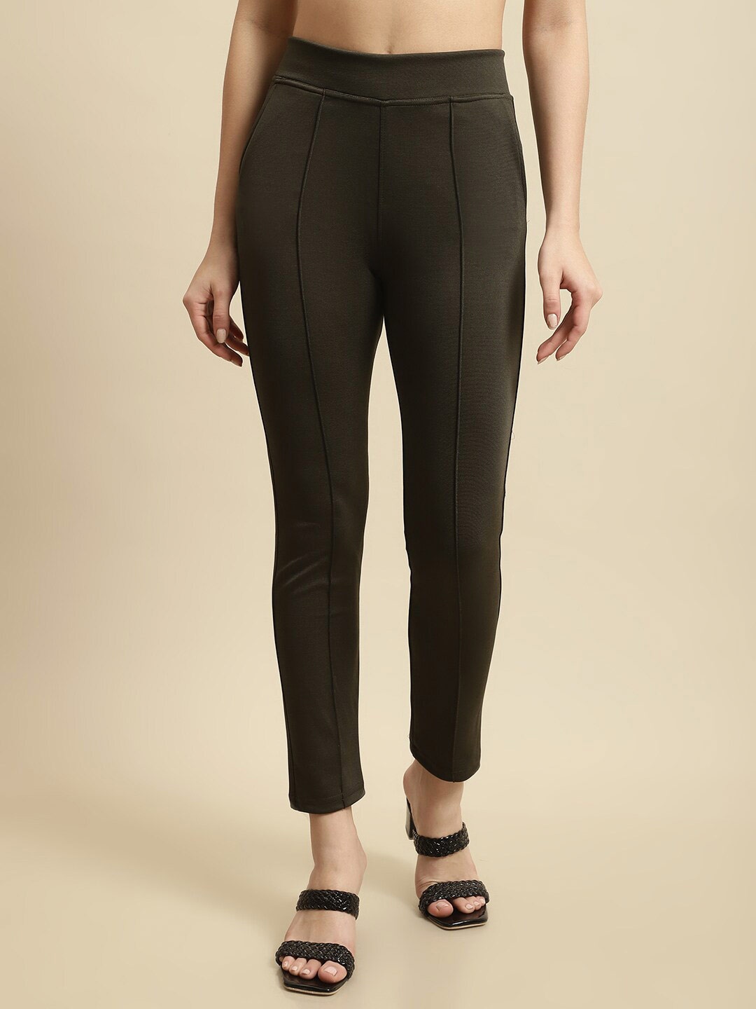 

TAG 7 Women Mid-Rise Skinny Fit Ankle Length Jeggings, Olive