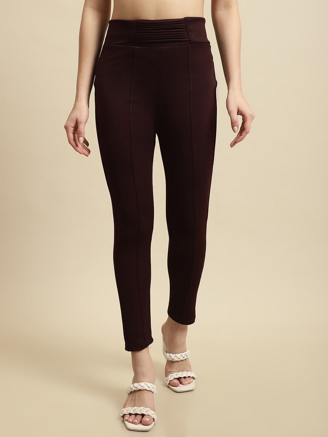 

TAG 7 Women Mid-Rise Skinny Fit Ankle Length Jeggings, Brown