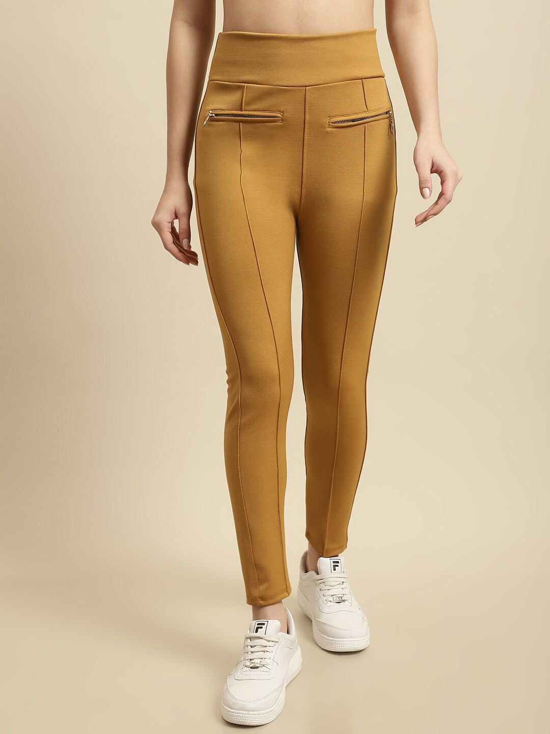 

TAG 7 Women Mid-Rise Skinny Fit Ankle Length Jeggings, Mustard