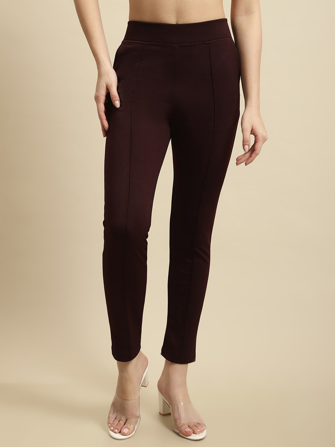 

TAG 7 Women Mid-Rise Skinny Fit Ankle Length Jeggings, Coffee brown