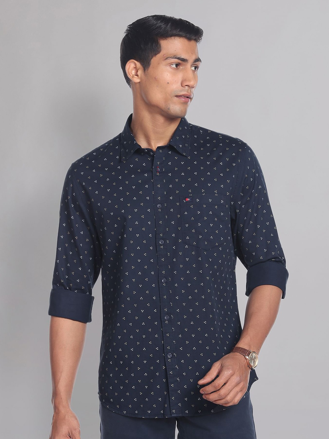 

AD By Arvind Floral Printed Cotton Casual Shirt, Navy blue