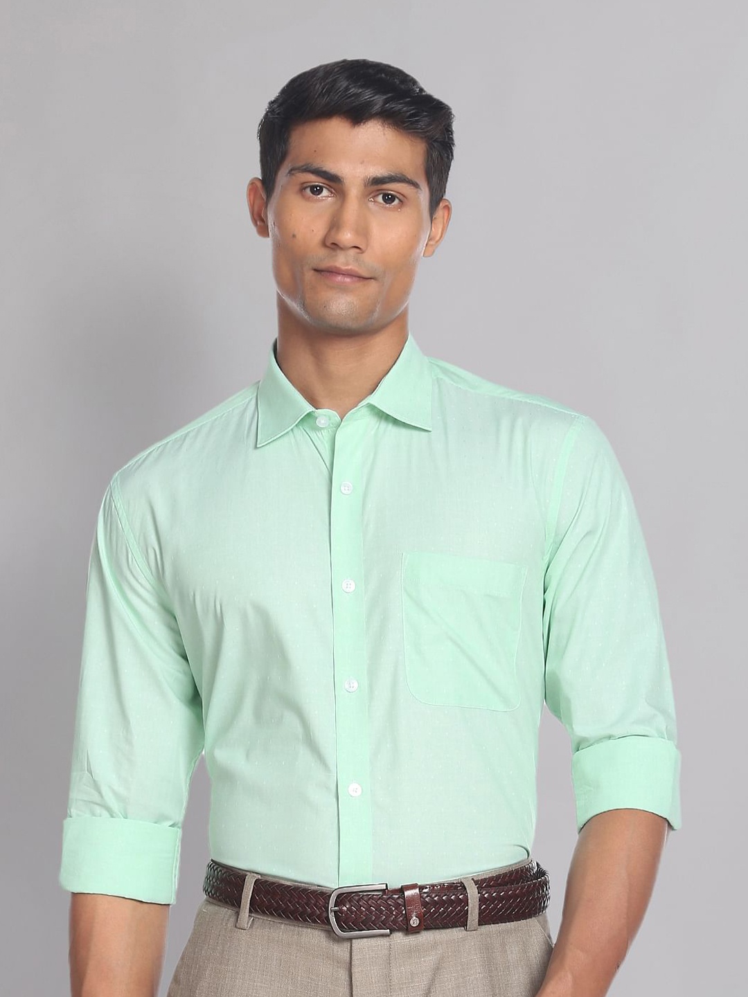 

AD By Arvind Spread Collar Cotton Formal Shirt, Green