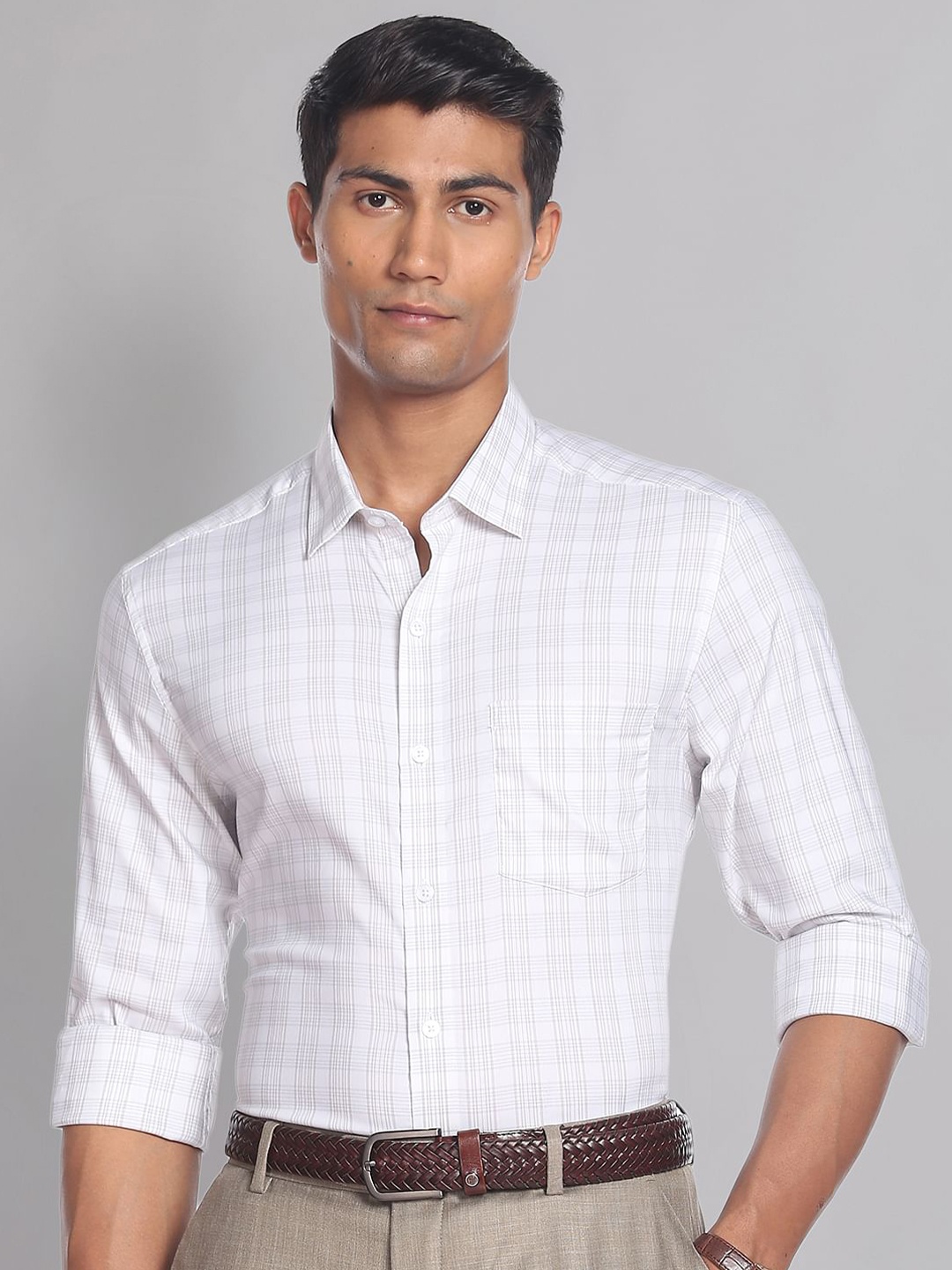 

AD By Arvind Grid Tattersall Checks Slim Fit Formal Shirt, Off white
