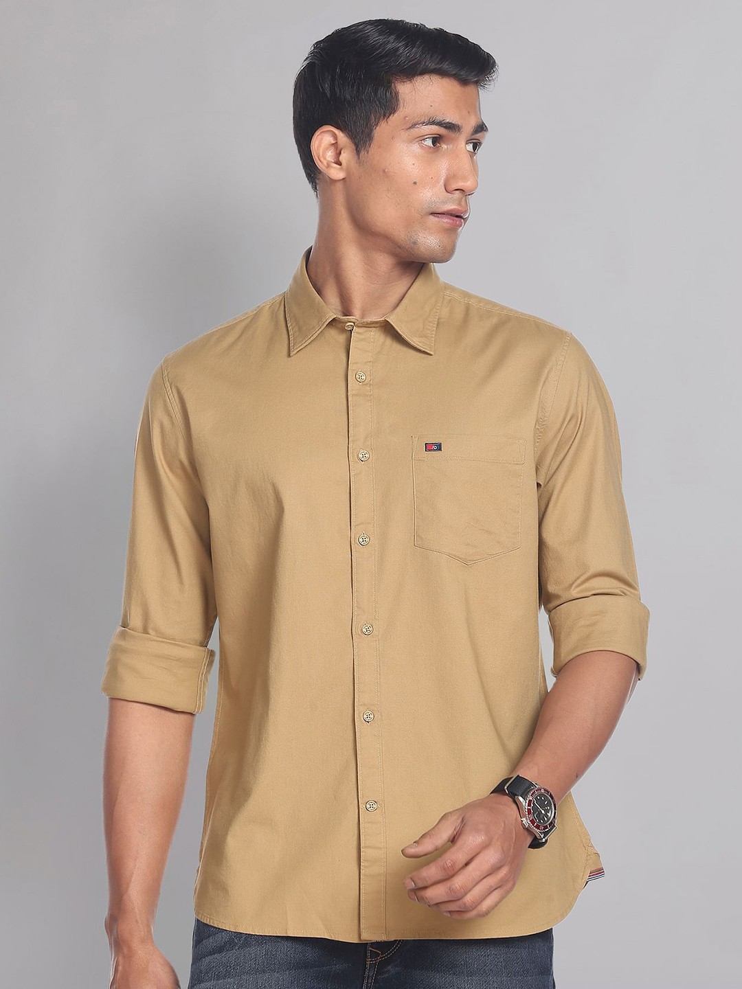 

AD By Arvind Men Chest Pocket Detail Slim Fit Casual Shirt, Brown