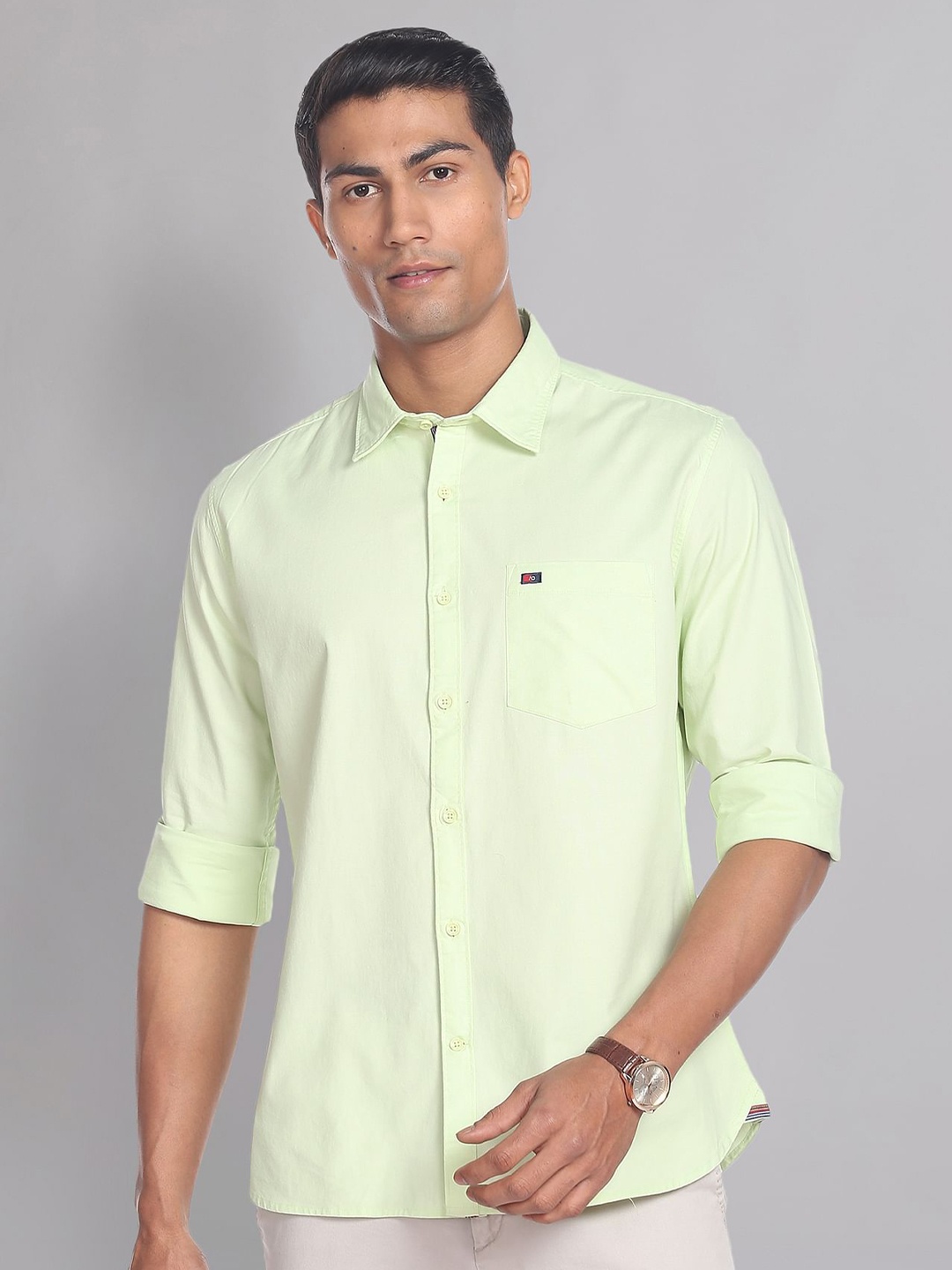 

AD By Arvind Patch Pocket Long Sleeves Slim Fit Casual Shirt, Green