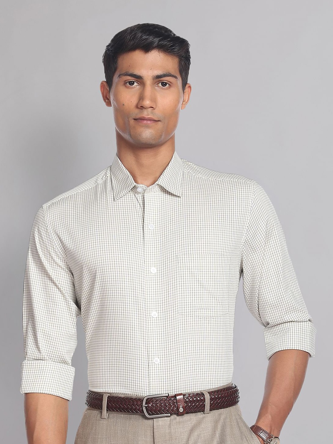 

AD By Arvind Micro Checks Slim Fit Cotton Formal Shirt, Off white