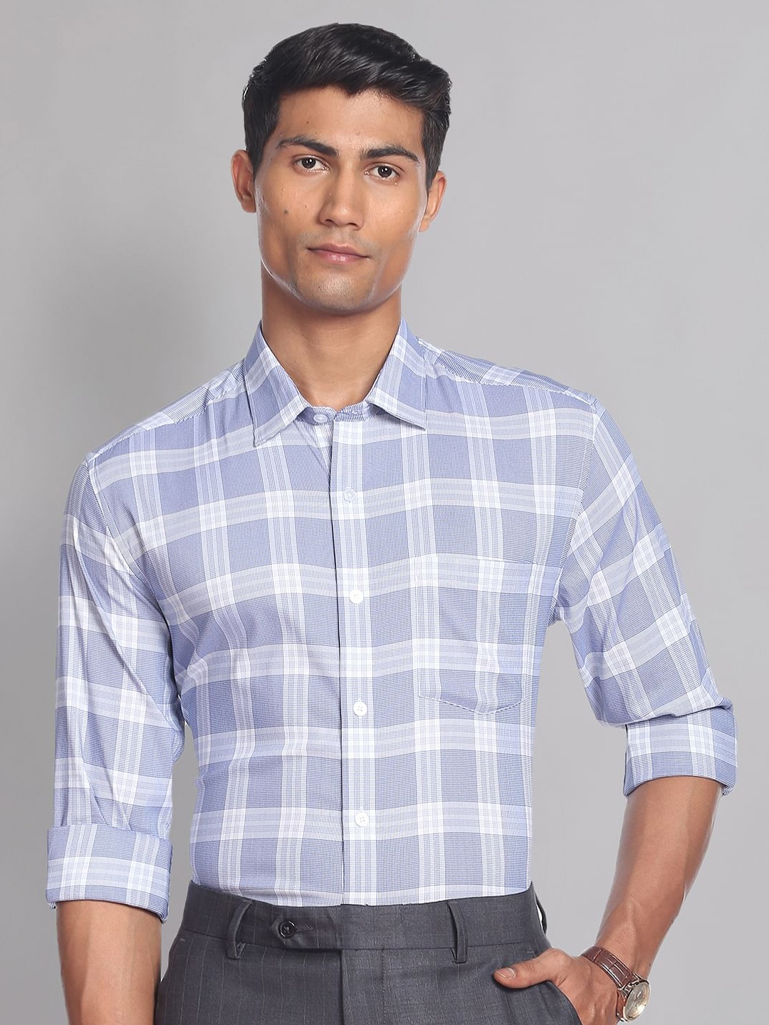 

AD By Arvind Men Blue Slim Fit Checked Formal Shirt