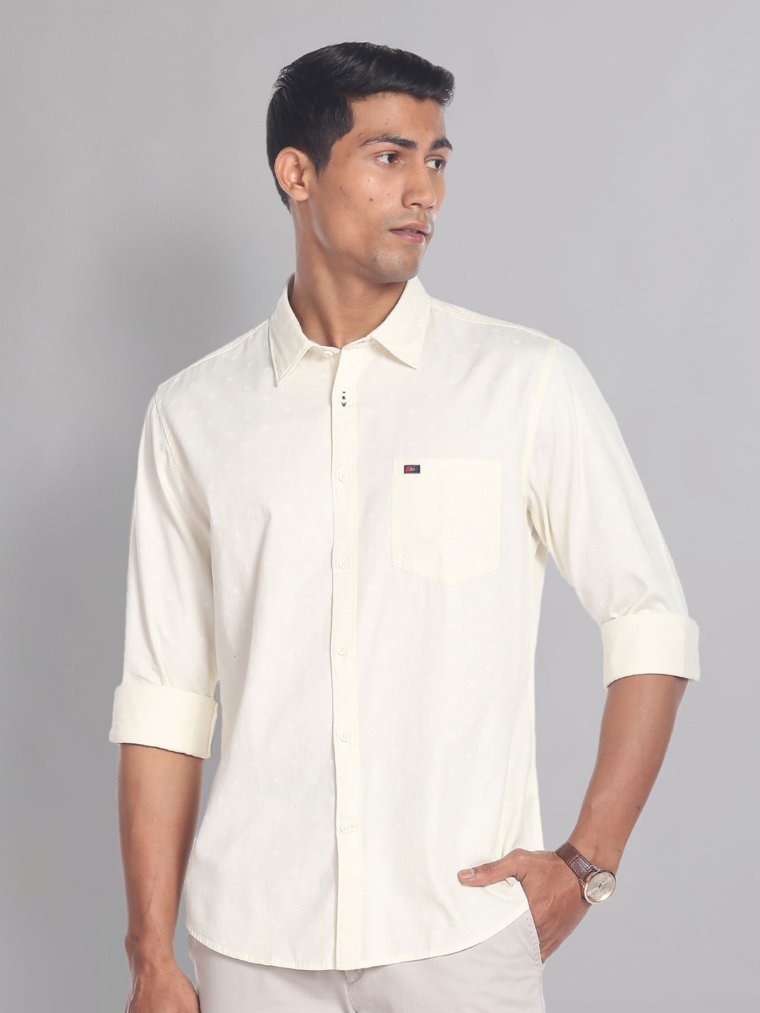 

AD By Arvind Men Beige Slim Fit Casual Shirt