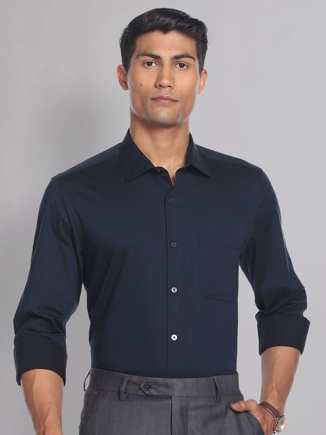 

AD By Arvind Men Navy Blue Formal Shirt