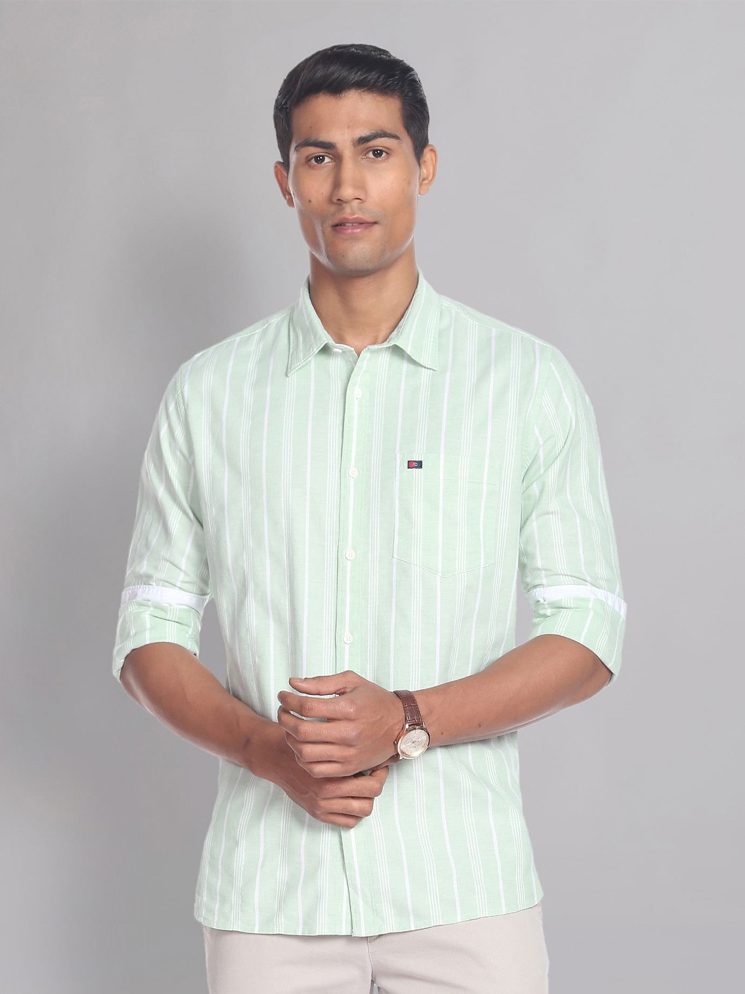 

AD By Arvind Slim Fit Striped Cotton Casual Shirt, Green