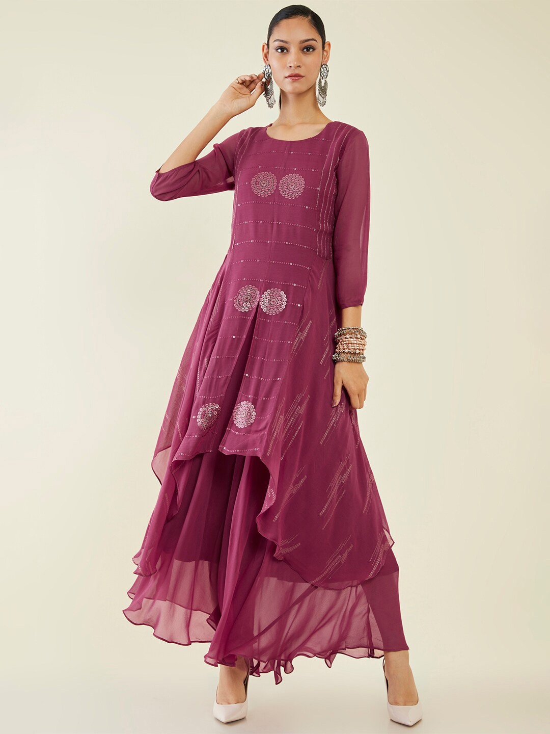

Soch Coral Ethnic Motifs Sequined Georgette Ethnic Maxi Ethnic Dress, Mauve