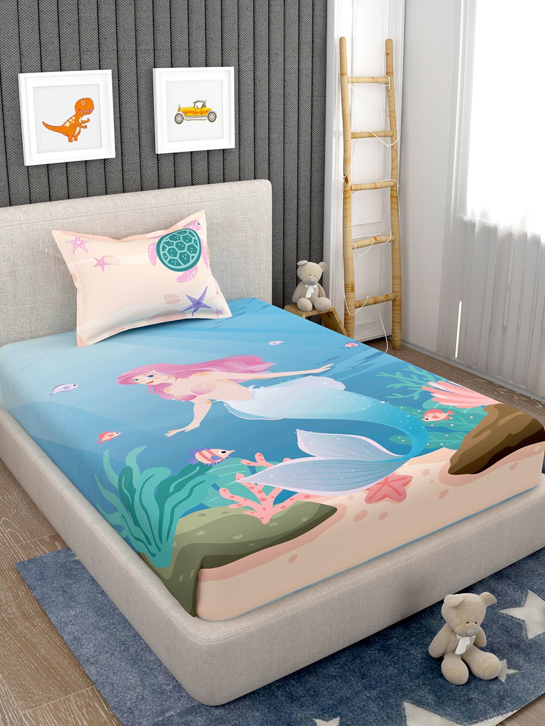 

EverHOME Blue & Pink 160 TC Cotton Flat Single Bedsheet With 1 Pillow Cover