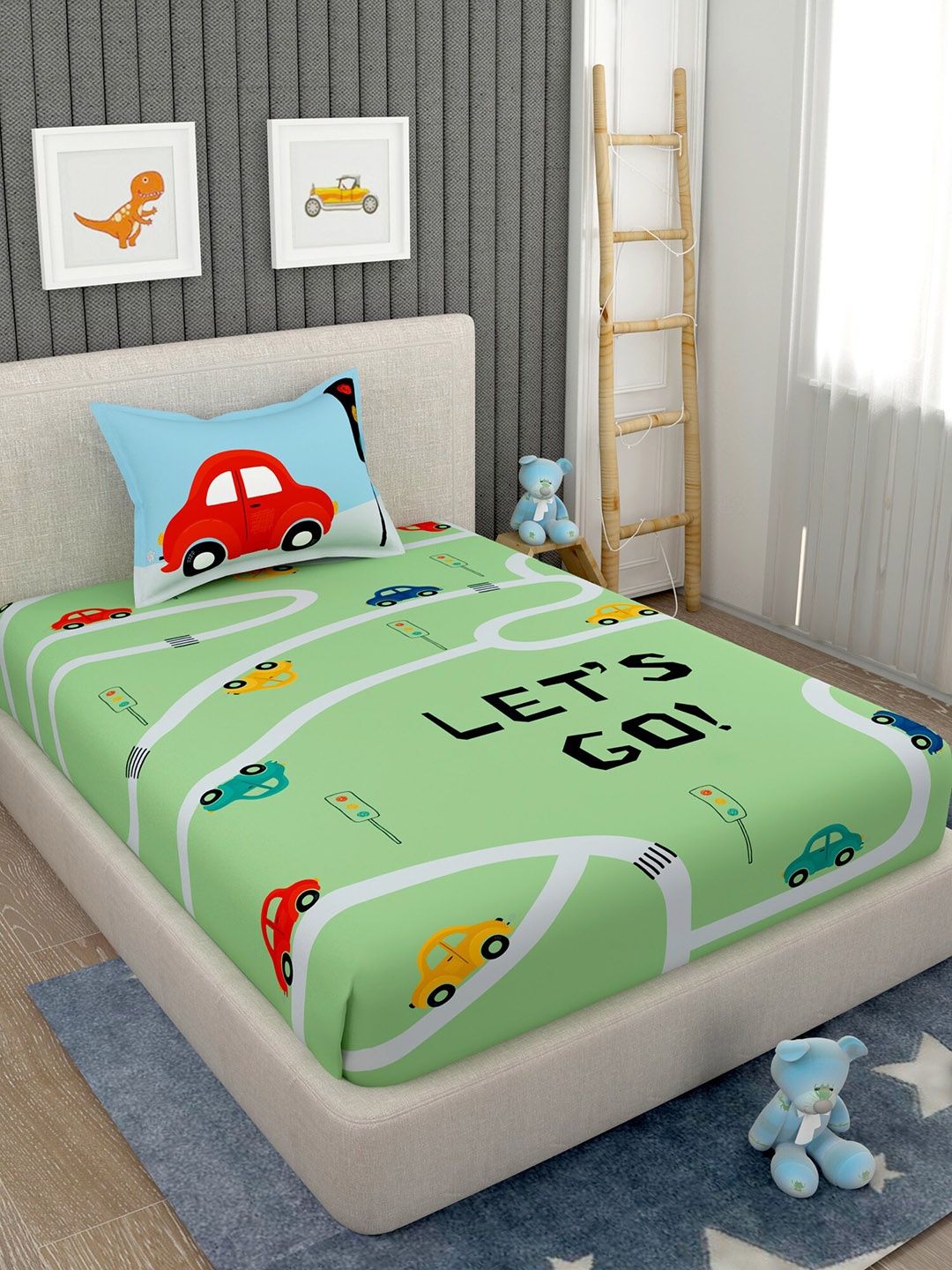 

EverHOME Green & Blue 160 TC Cotton Flat Single Bedsheet With 1 Pillow Cover