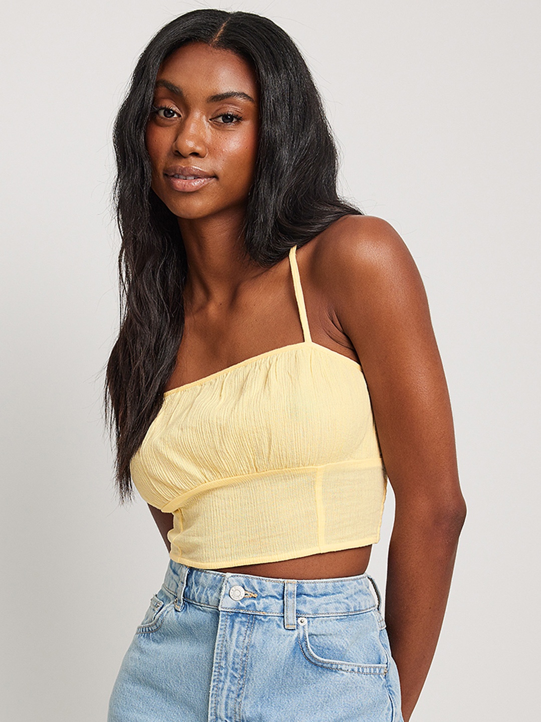 

NA-KD Cotton Empire Crop Top with Smocked Back, Yellow