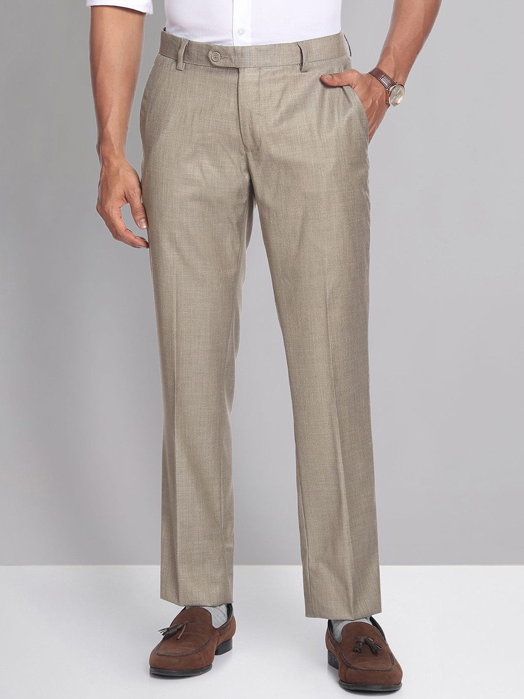 

AD By Arvind Men Formal Trousers, Khaki