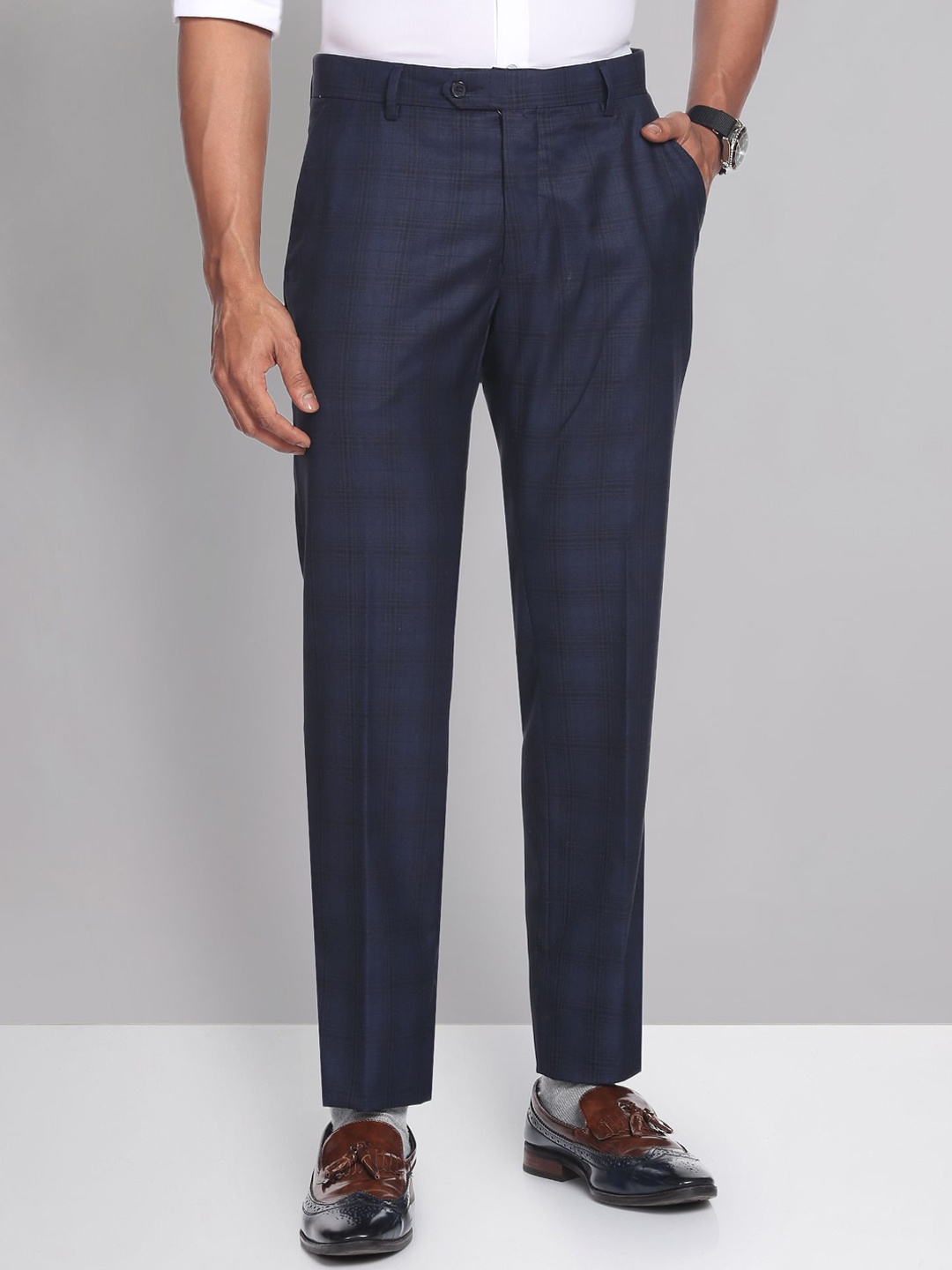 

AD By Arvind Men Checked Formal Trousers, Blue