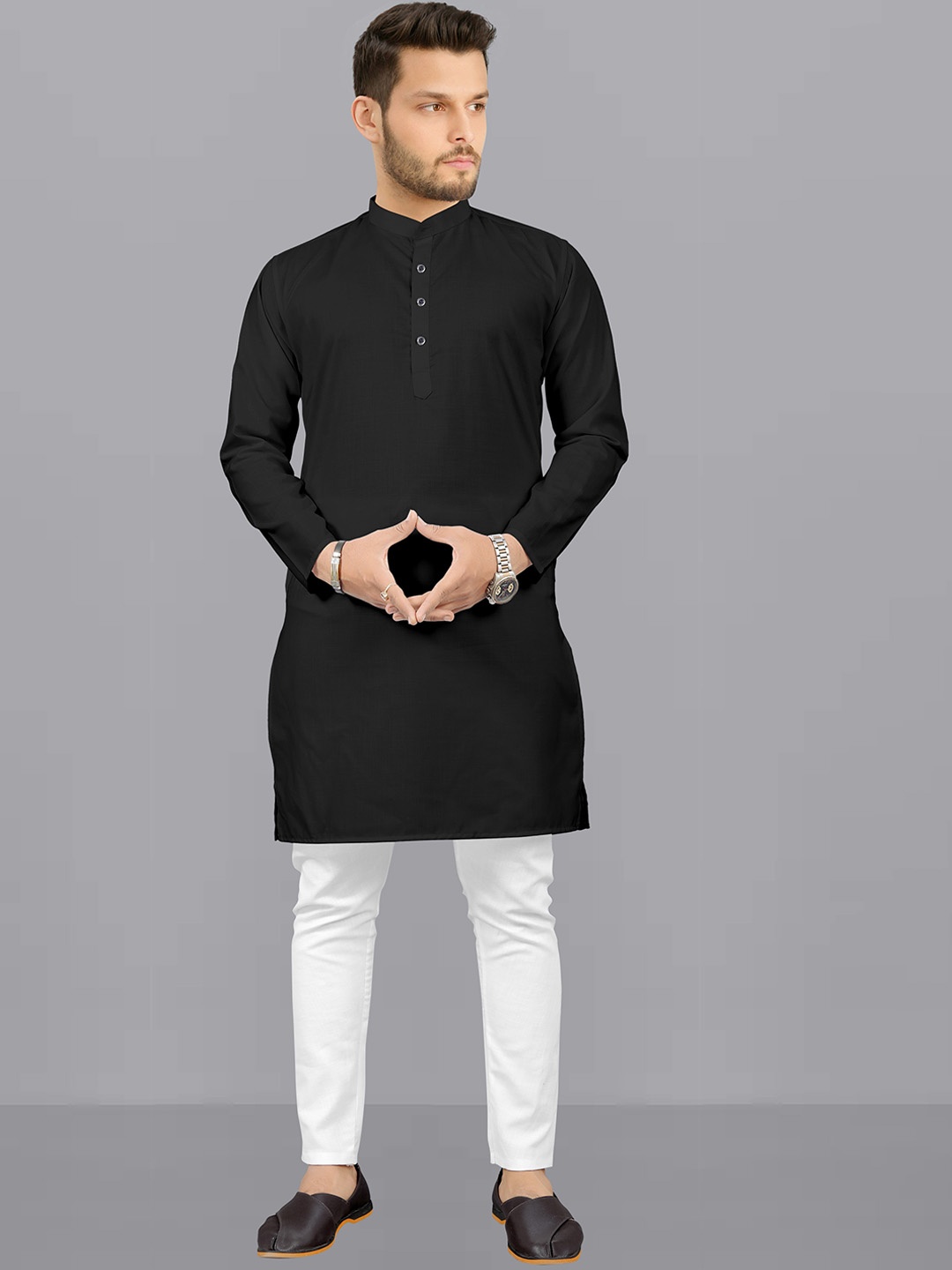 

Fashion FRICKS Men Pure Cotton Kurta With Pyjamas, Black
