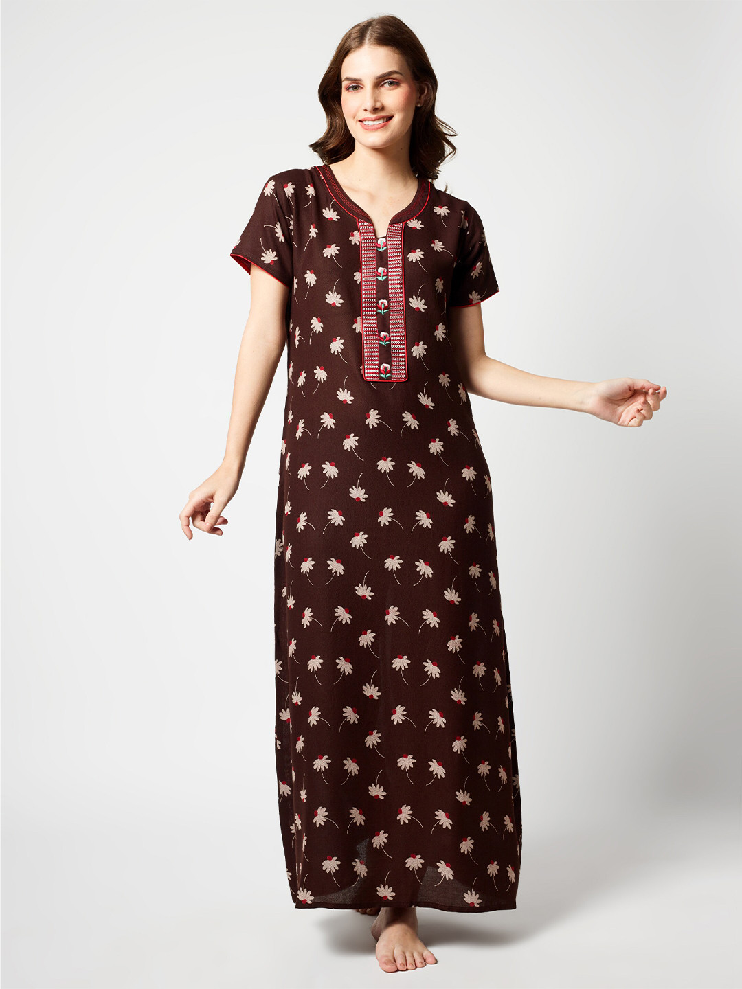 

Zeyo Floral Printed Maxi Nightdress, Brown