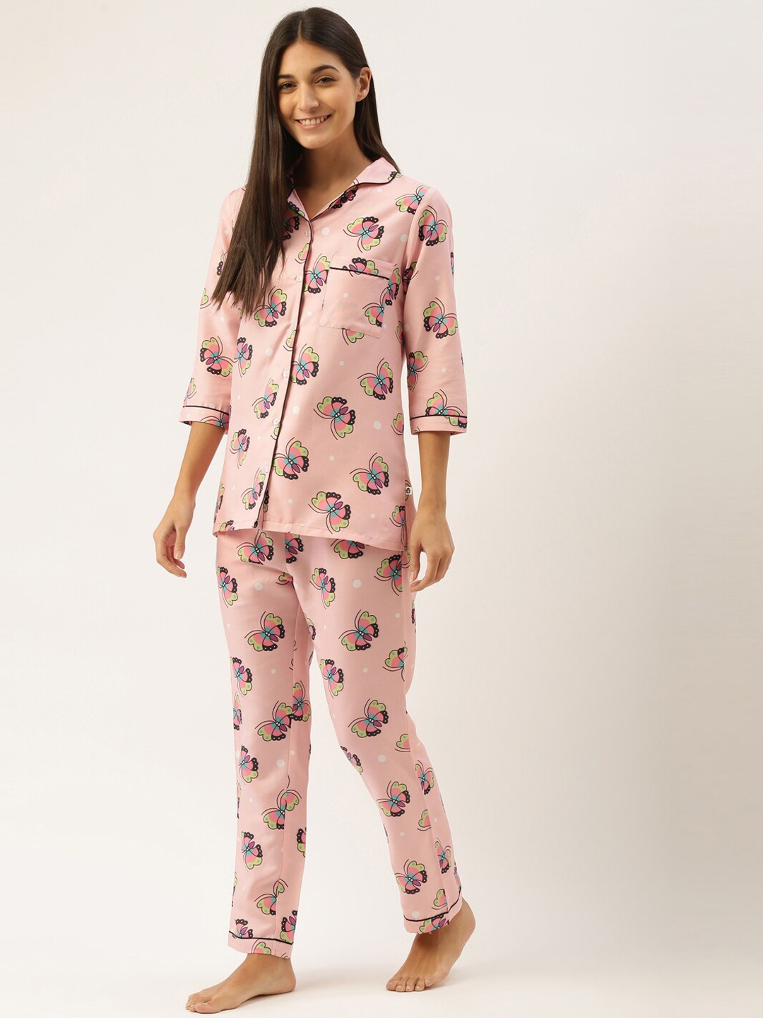 

Bannos Swagger Conversational Printed Night Suit, Pink