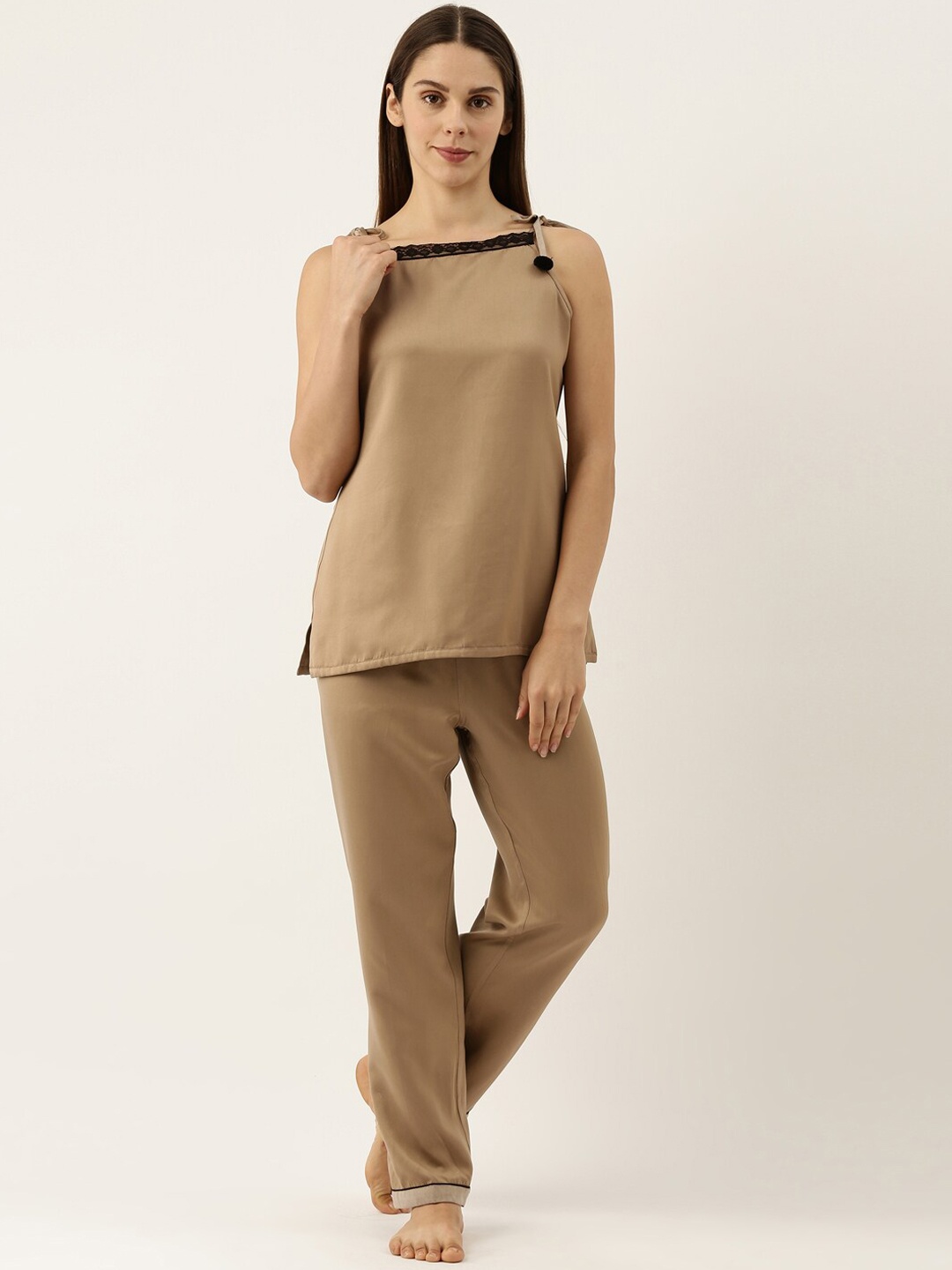 

Bannos Swagger Satin Night Suit, Taupe