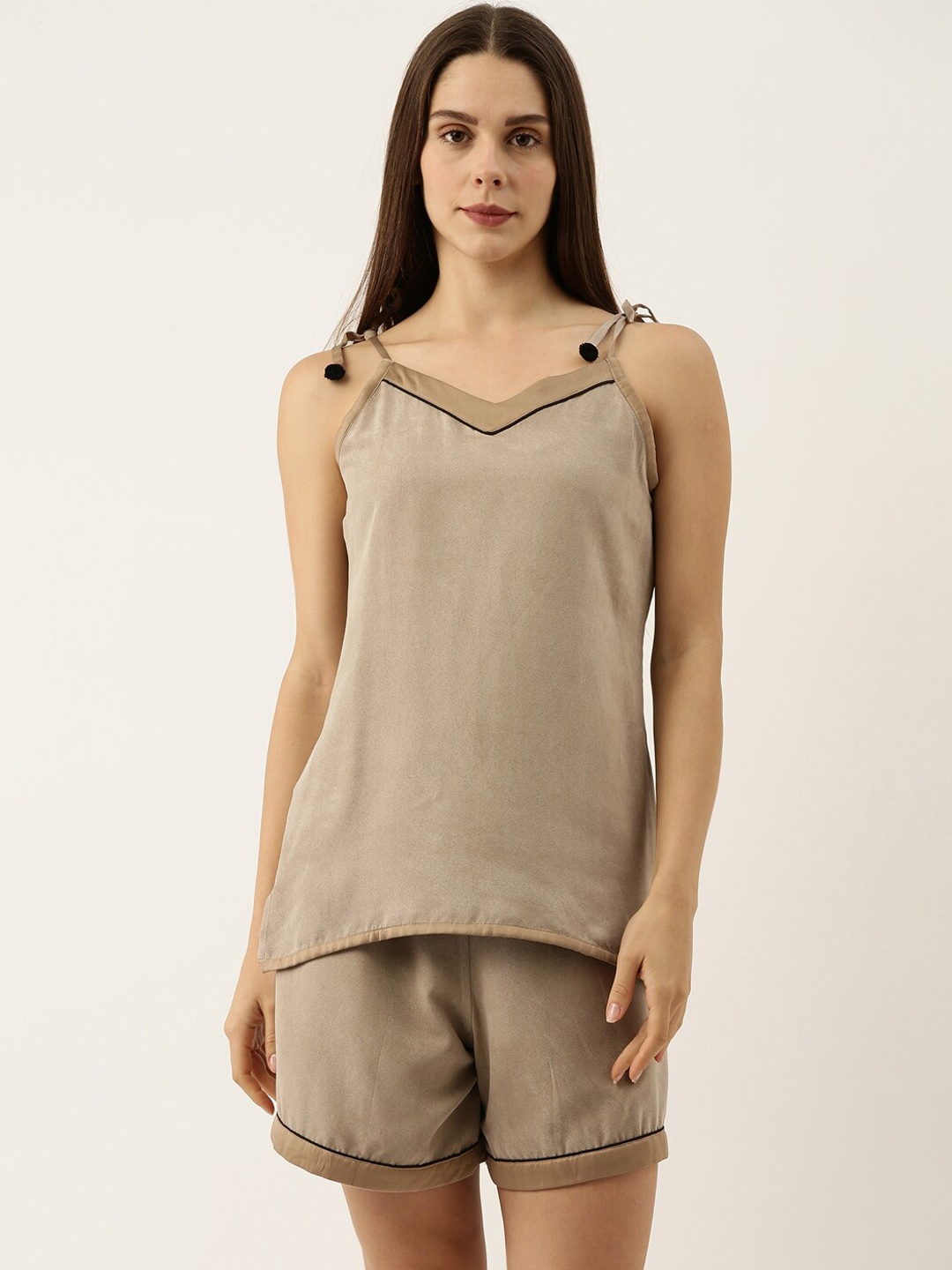 

Bannos Swagger Satin Night Suit, Taupe