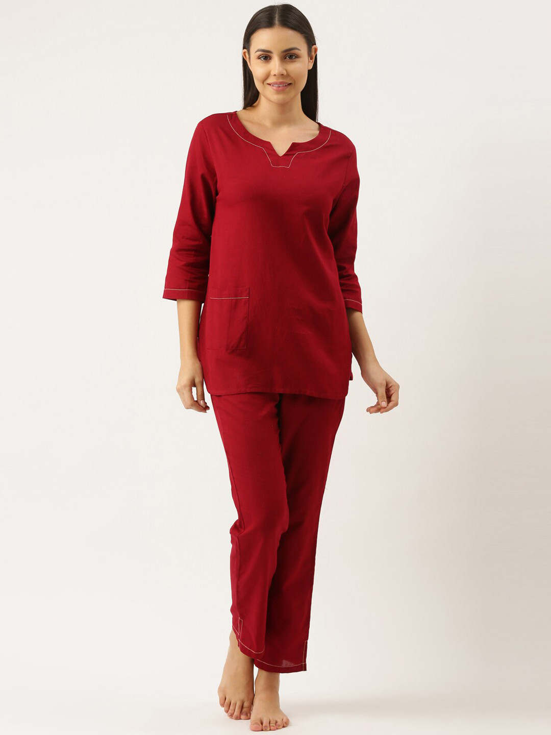 

Bannos Swagger Round Neck Night Suit, Red