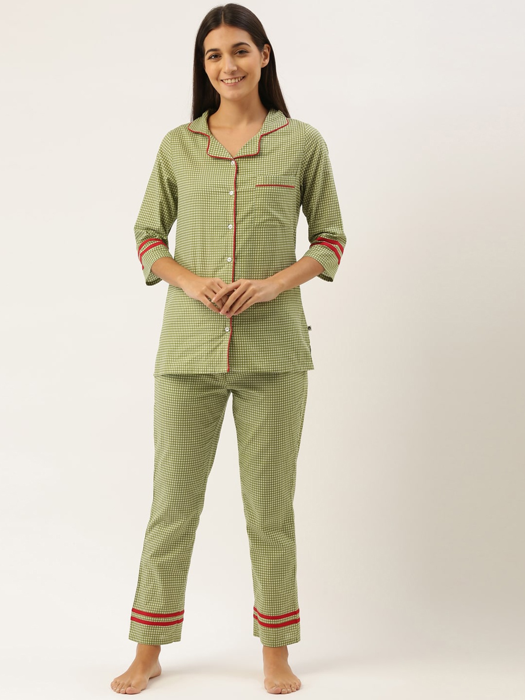 

Bannos Swagger Checks Night Suit, Green
