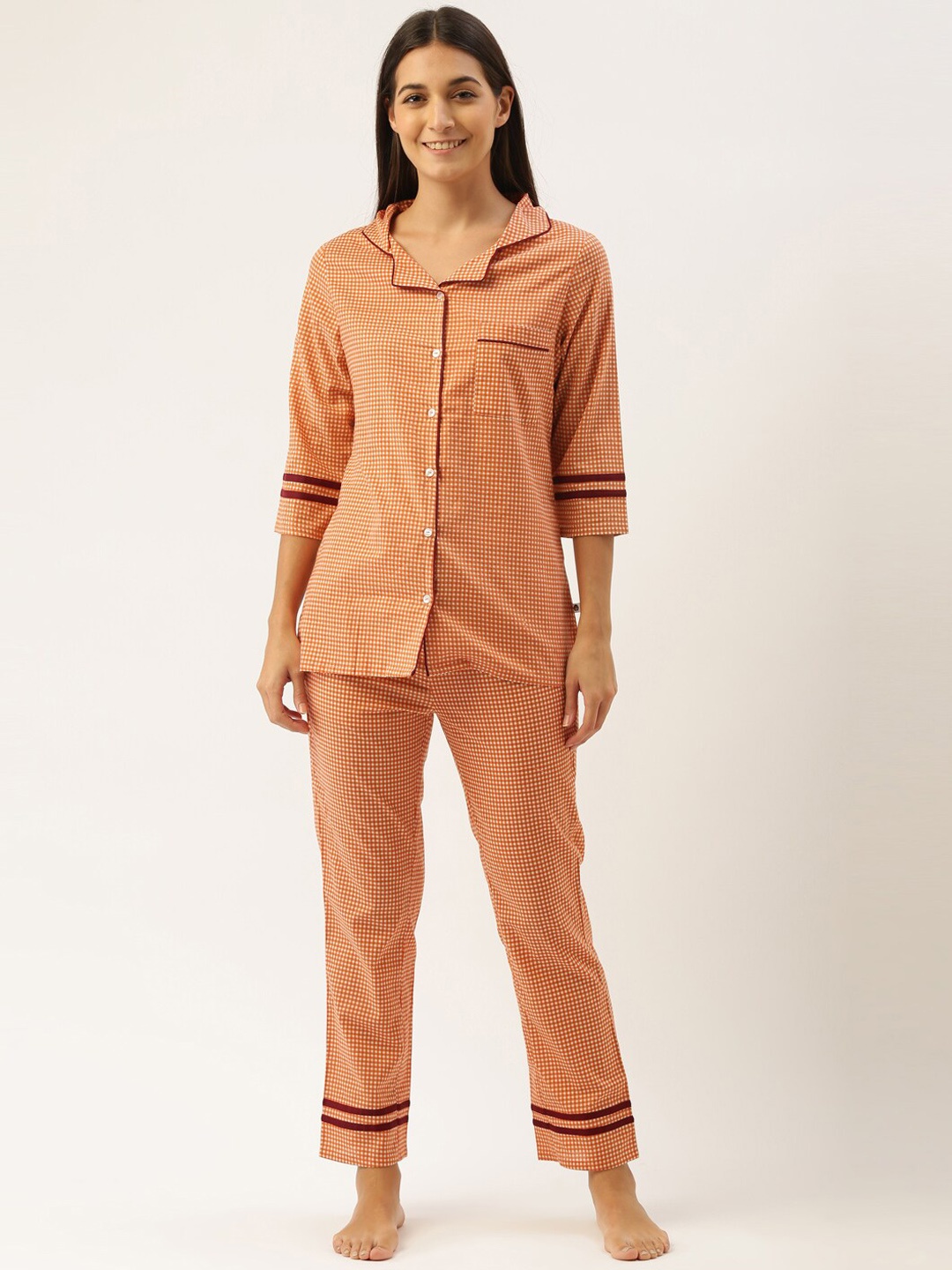 

Bannos Swagger Checks Night Suit, Pink