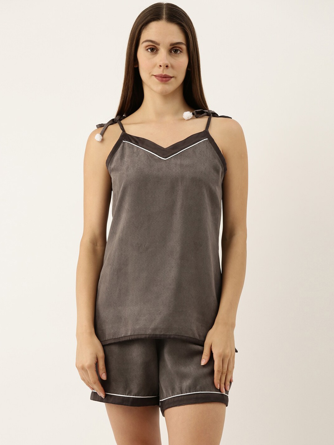 

Bannos Swagger Satin Night Suit, Grey