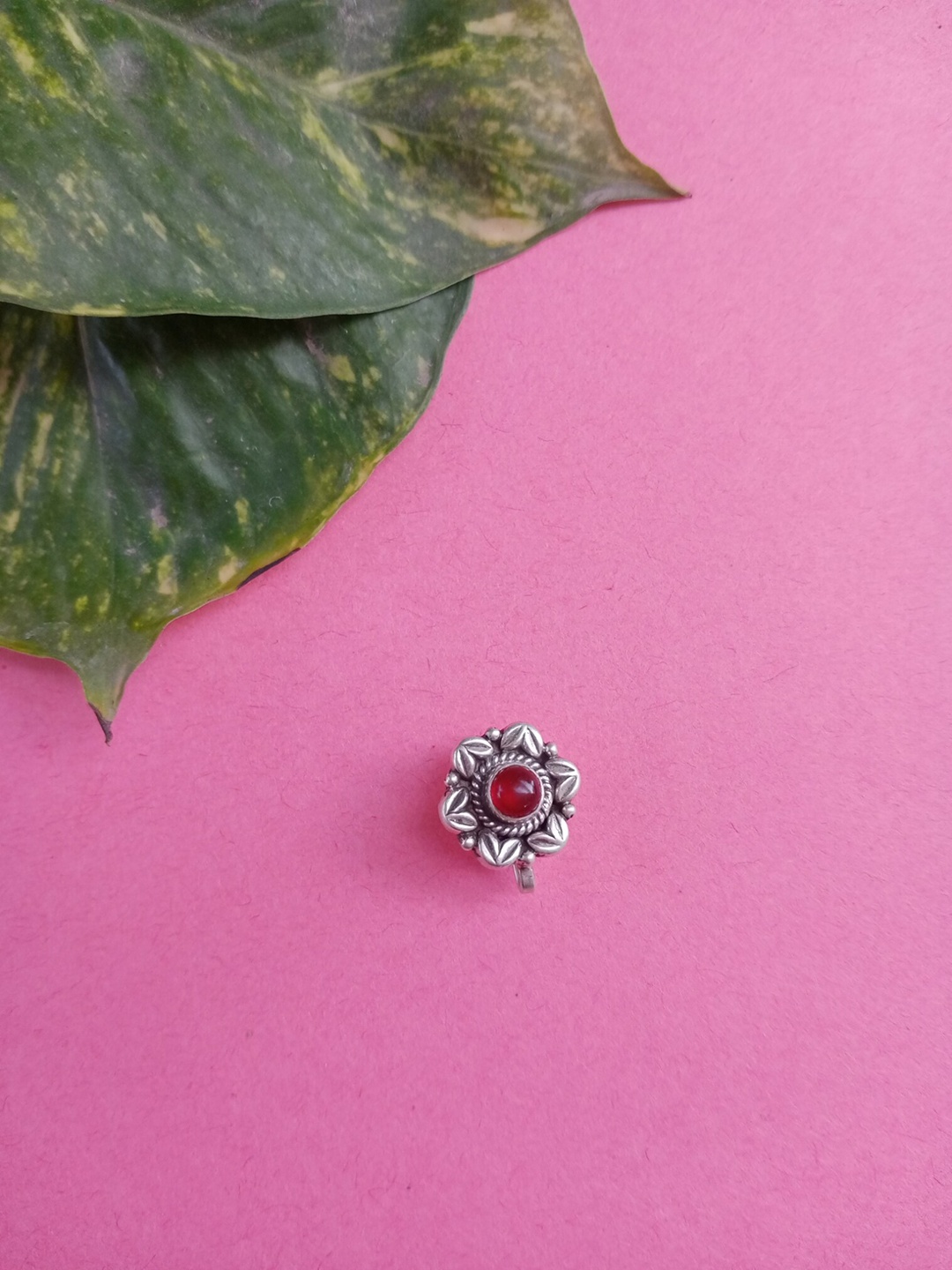

FIROZA Silver Plated Kiran Stone Studded Clip On Nosepin, Pink