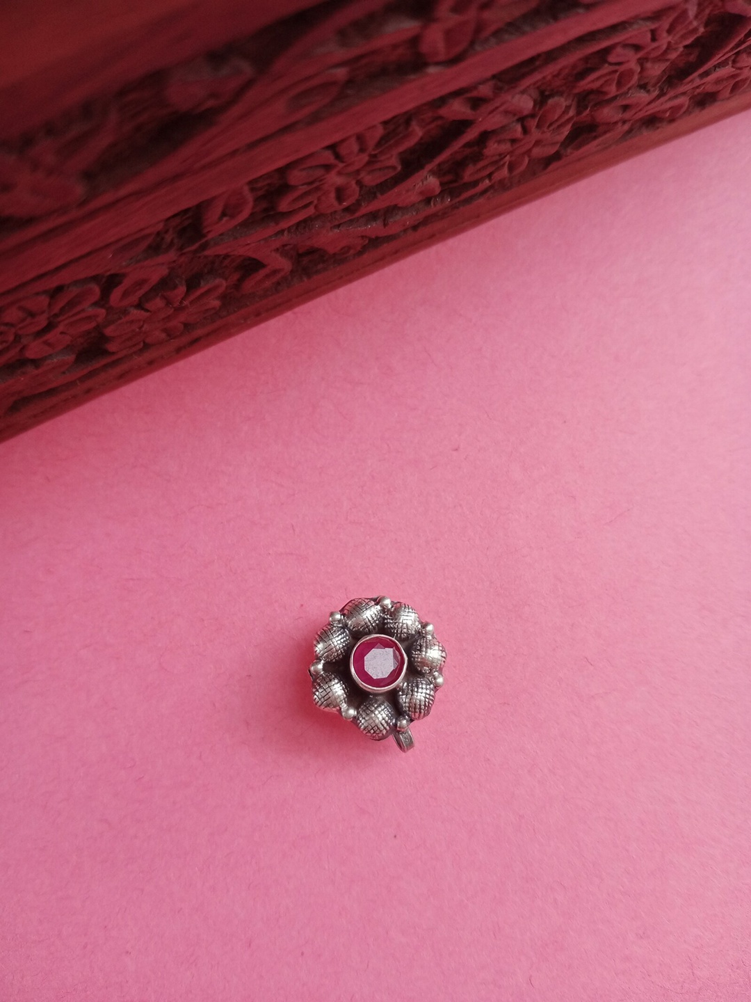 

FIROZA Silver Kavya Stone Studded Clip On Nosepin, Pink