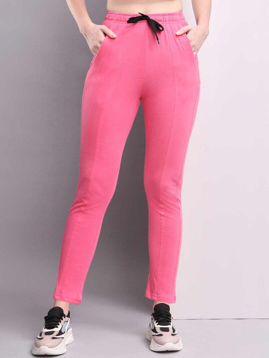 

Q-rious Women Pure Cotton Regular Fit Track Pants, Pink