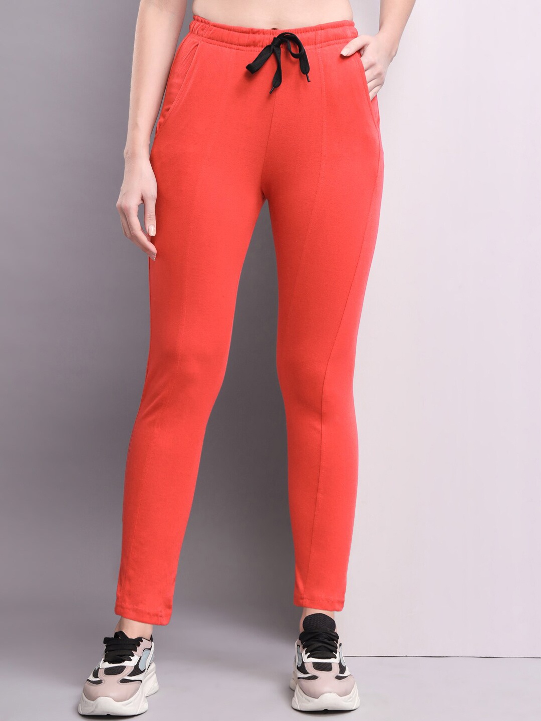 

Q-rious Women Pure Cotton Regular Fit Track Pants, Red