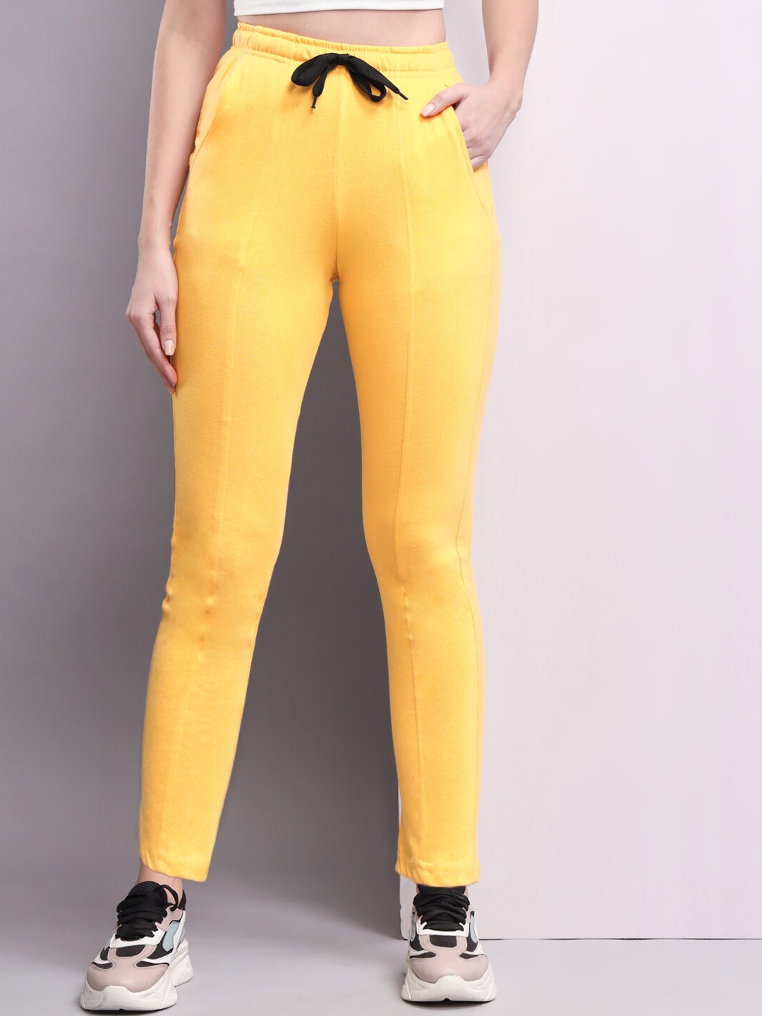 

Q-rious Women Pure Cotton Regular Fit Track Pants, Yellow