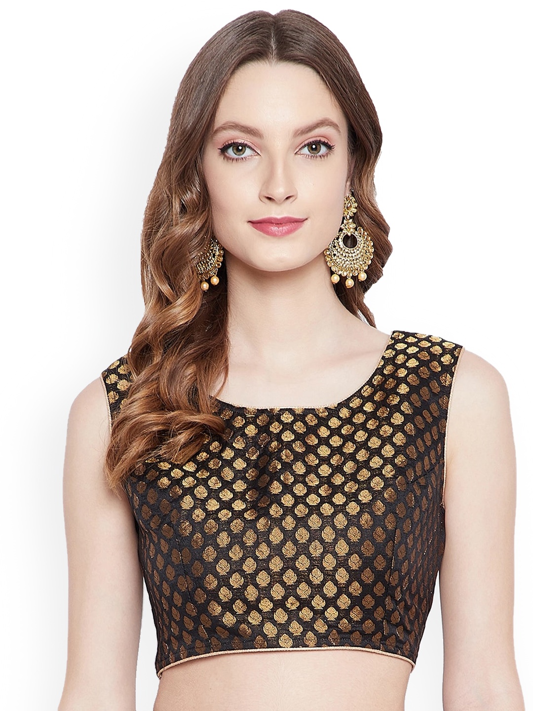 

TULIP 21 Woven Design Sleeveless Silk Saree Blouse, Black