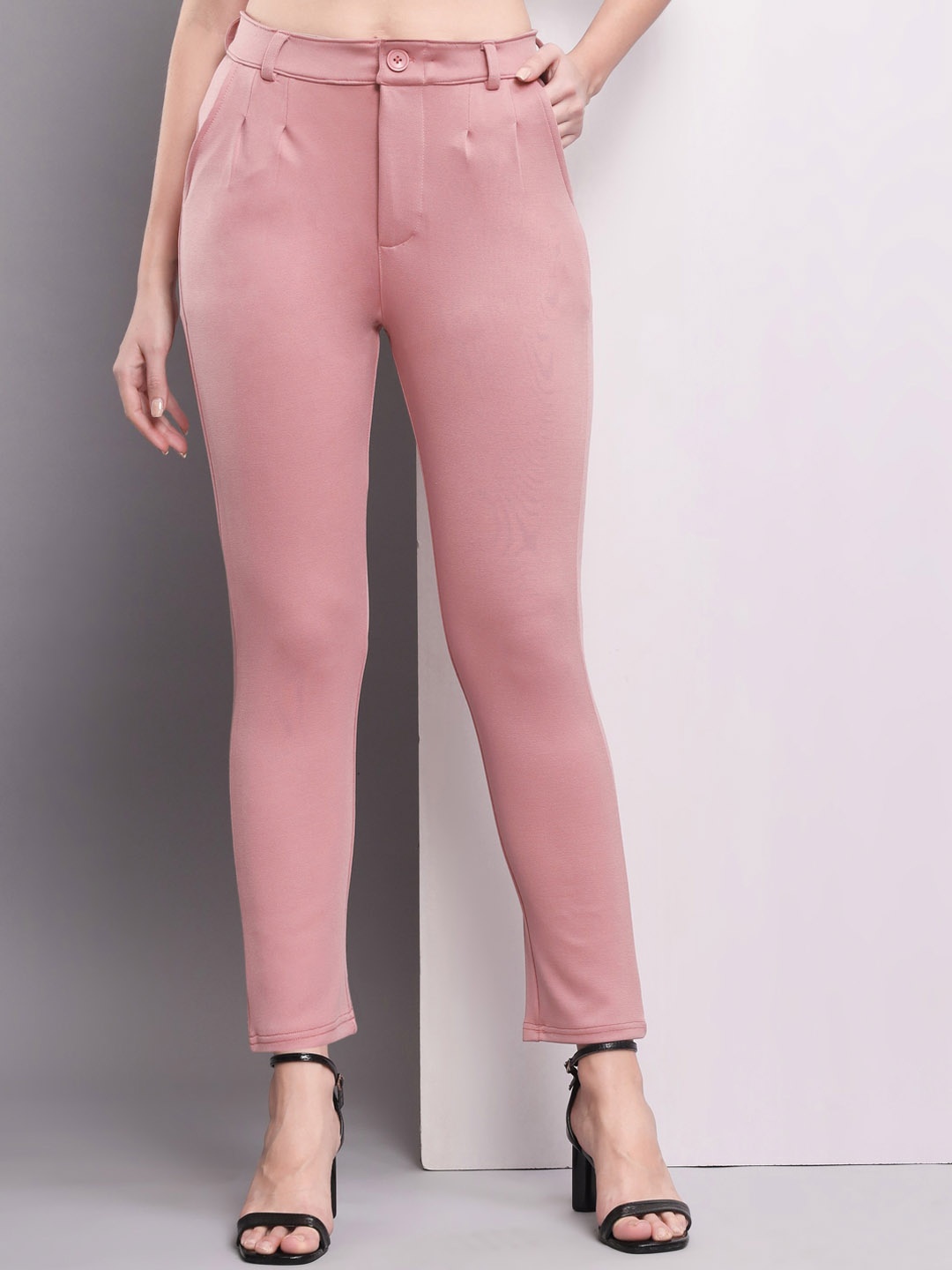 

Q-rious Women Mid-Rise Pleated Trousers, Pink