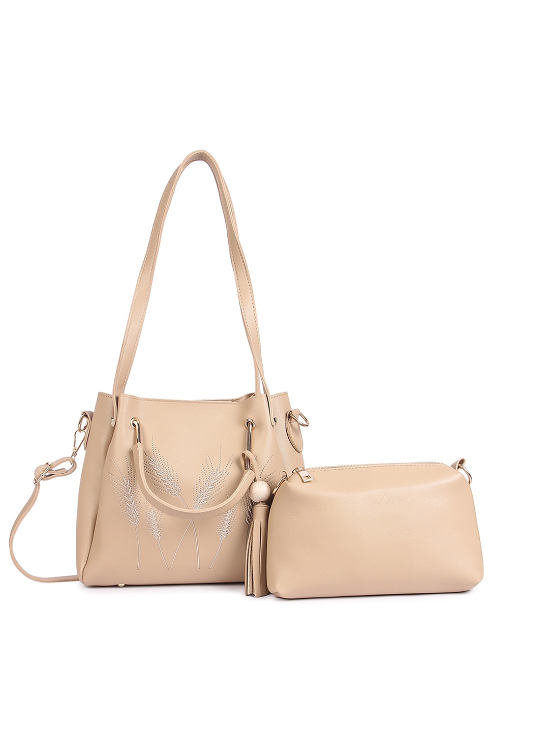 

Pez dorado Set of 2 Structured Shoulder Bag with Tasselled, Beige