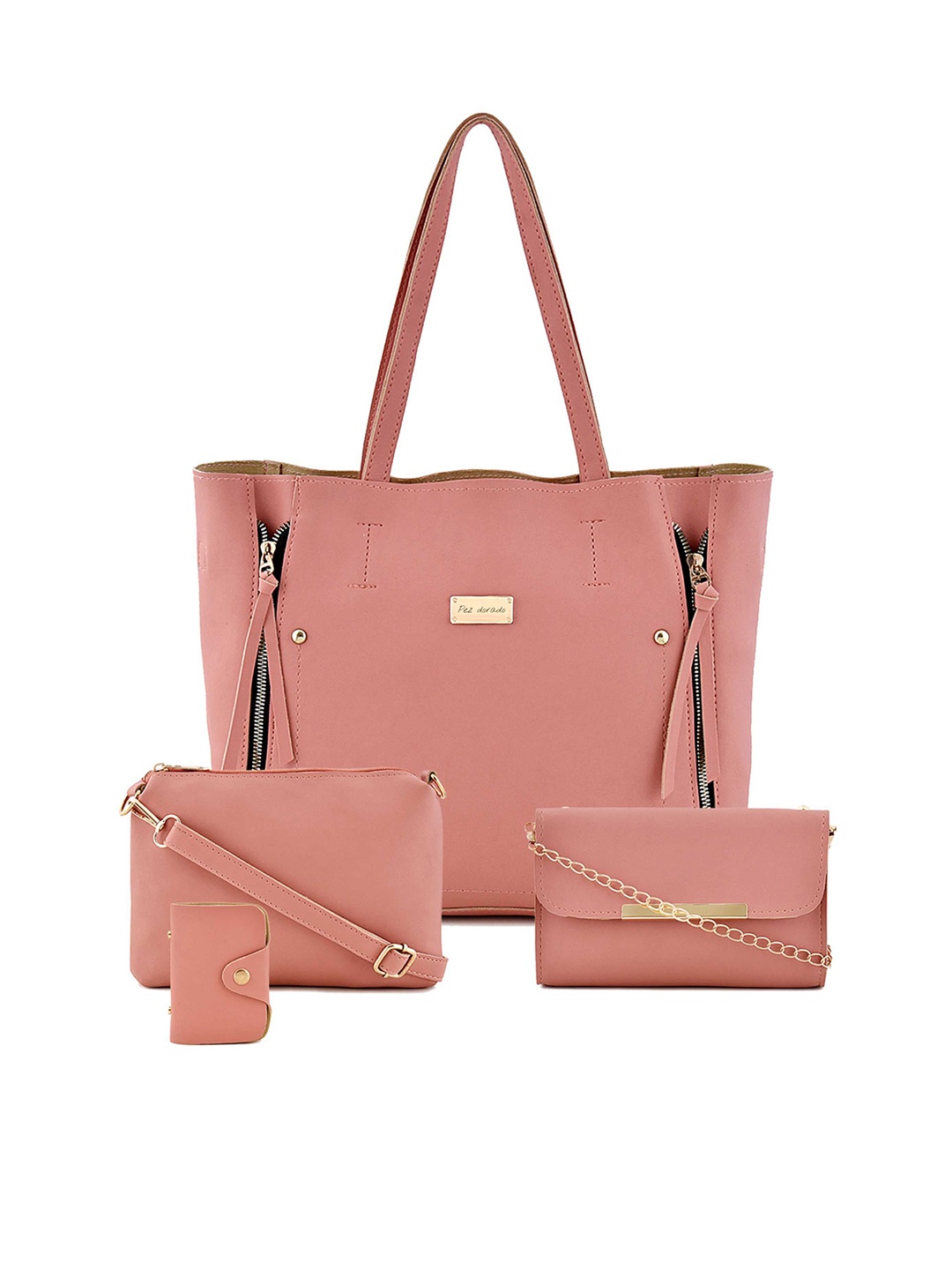 

Pez dorado Set of 3 Shopper Shoulder Bag with Tasselled, Pink