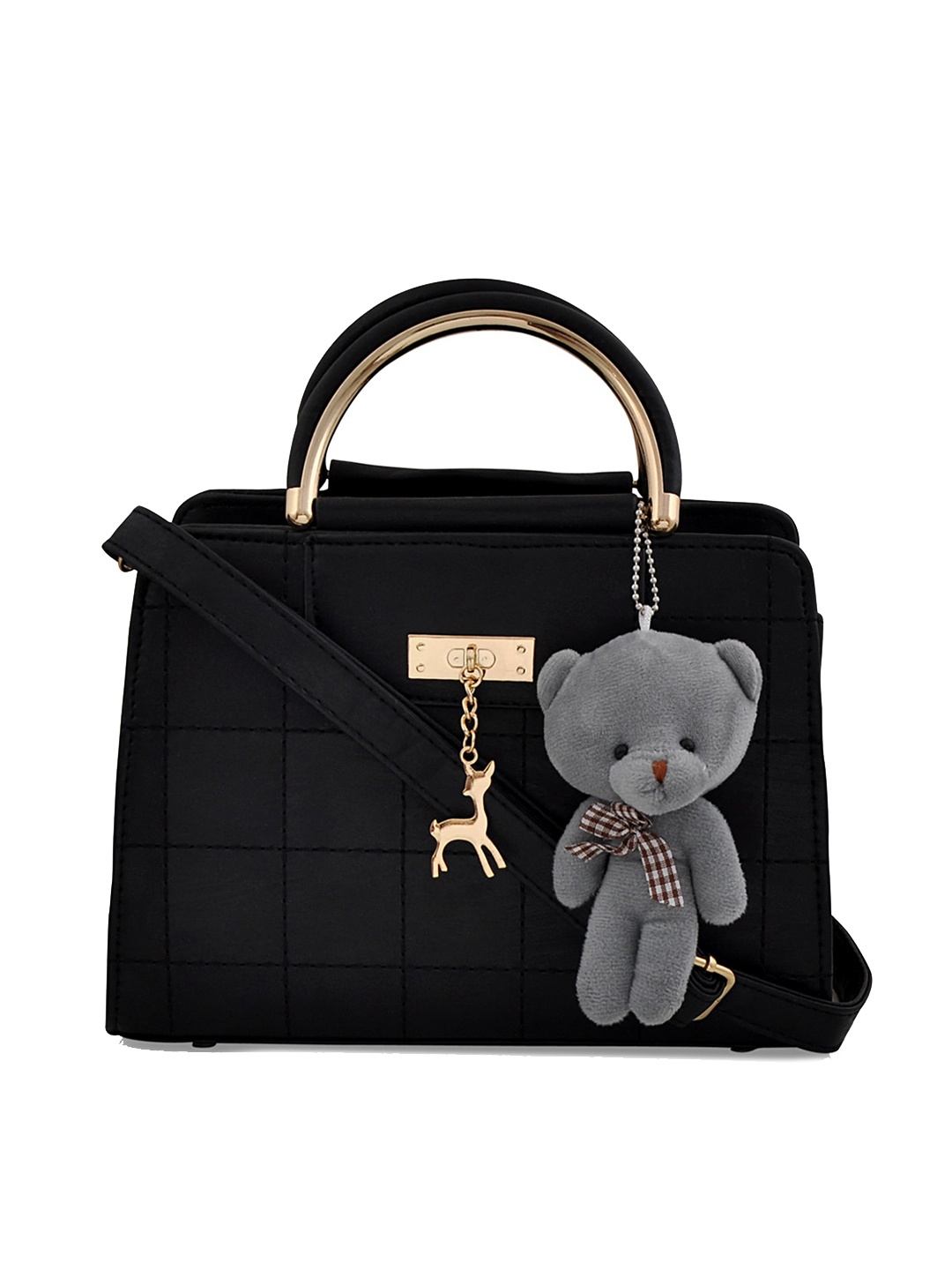 

Pez dorado Checked Structured Satchel Bag, Black