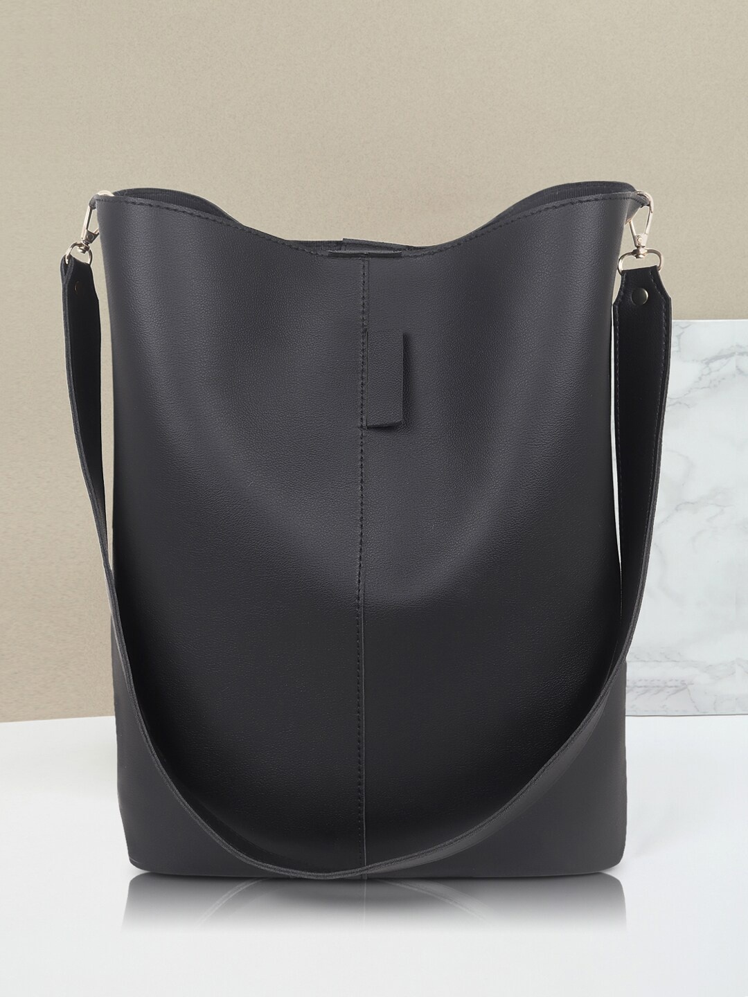 ROVOK Synthetic Leather Oversized Shopper Tote Bag, Black
